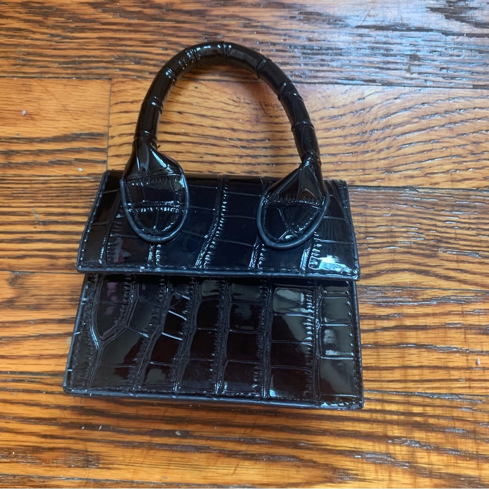Elegant Black Crocodile-Embossed Handbag | SHEIN Black Mini handbag Gold Buttons